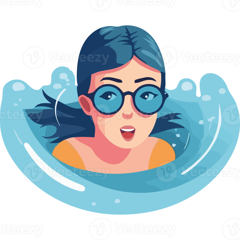 A girl wearing glasses and swimming in the water png