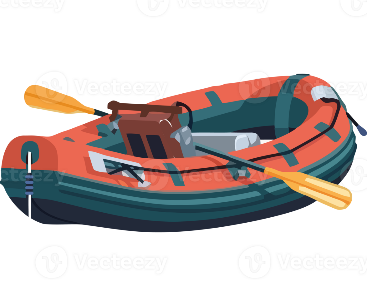 An inflatable boat with paddles and oars png