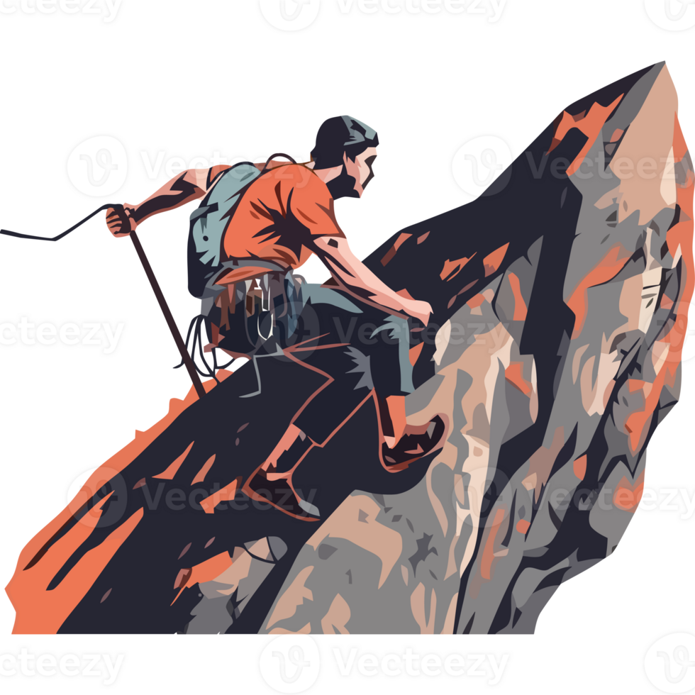 A man is climbing on a rock png