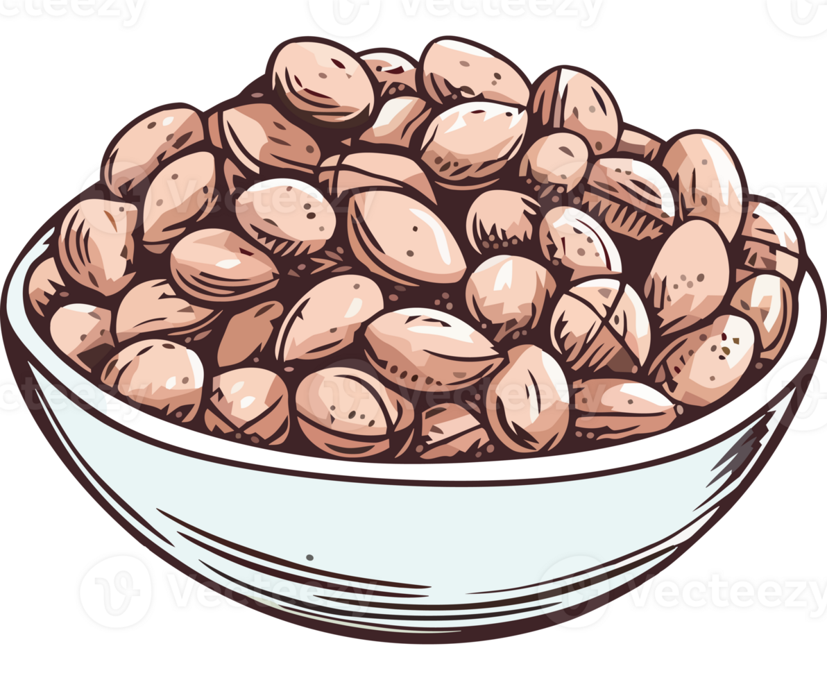 A bowl of almonds in a cartoon style png