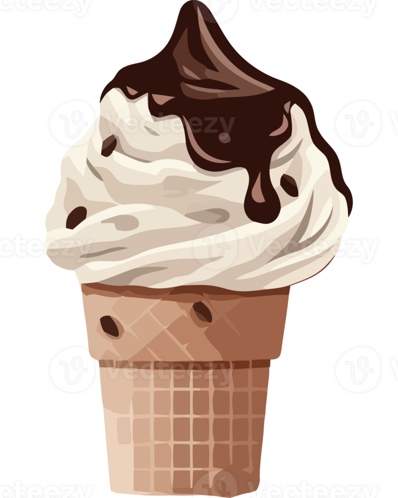 Ice cream cone with chocolate sauce png