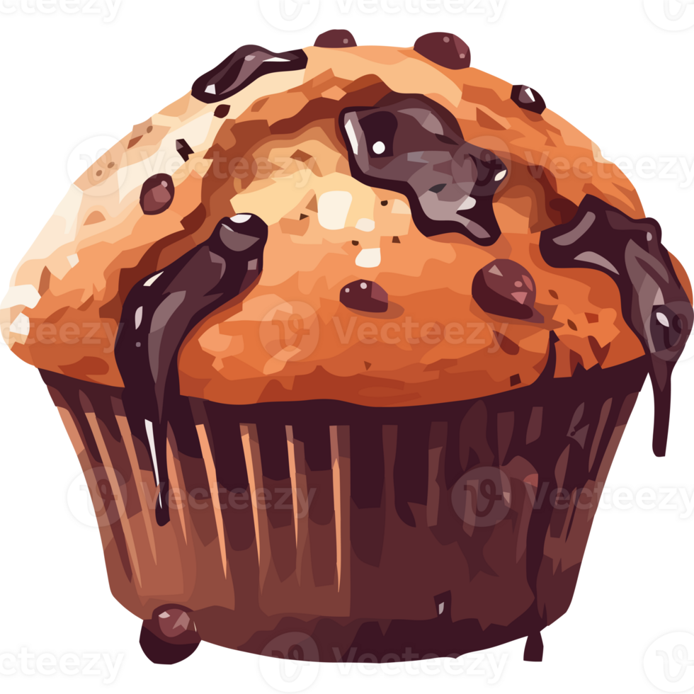 Chocolate chip muffin with chocolate icing png