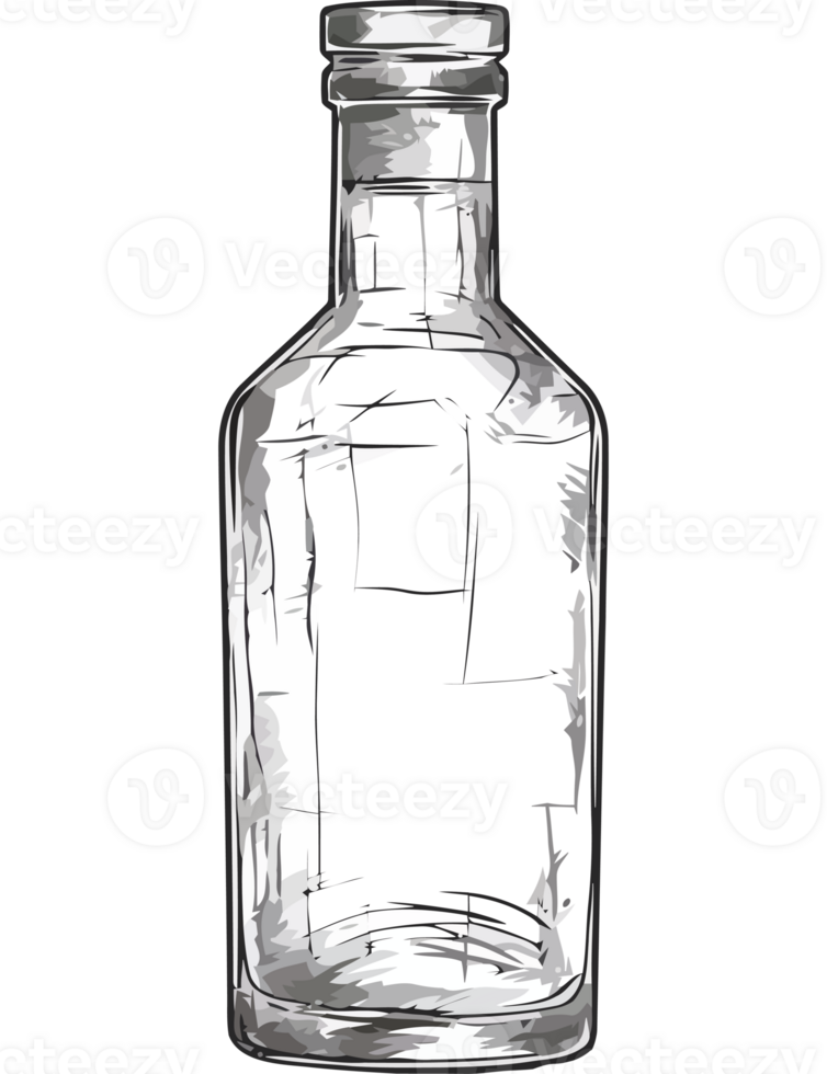 A drawing of a glass bottle with a black background png