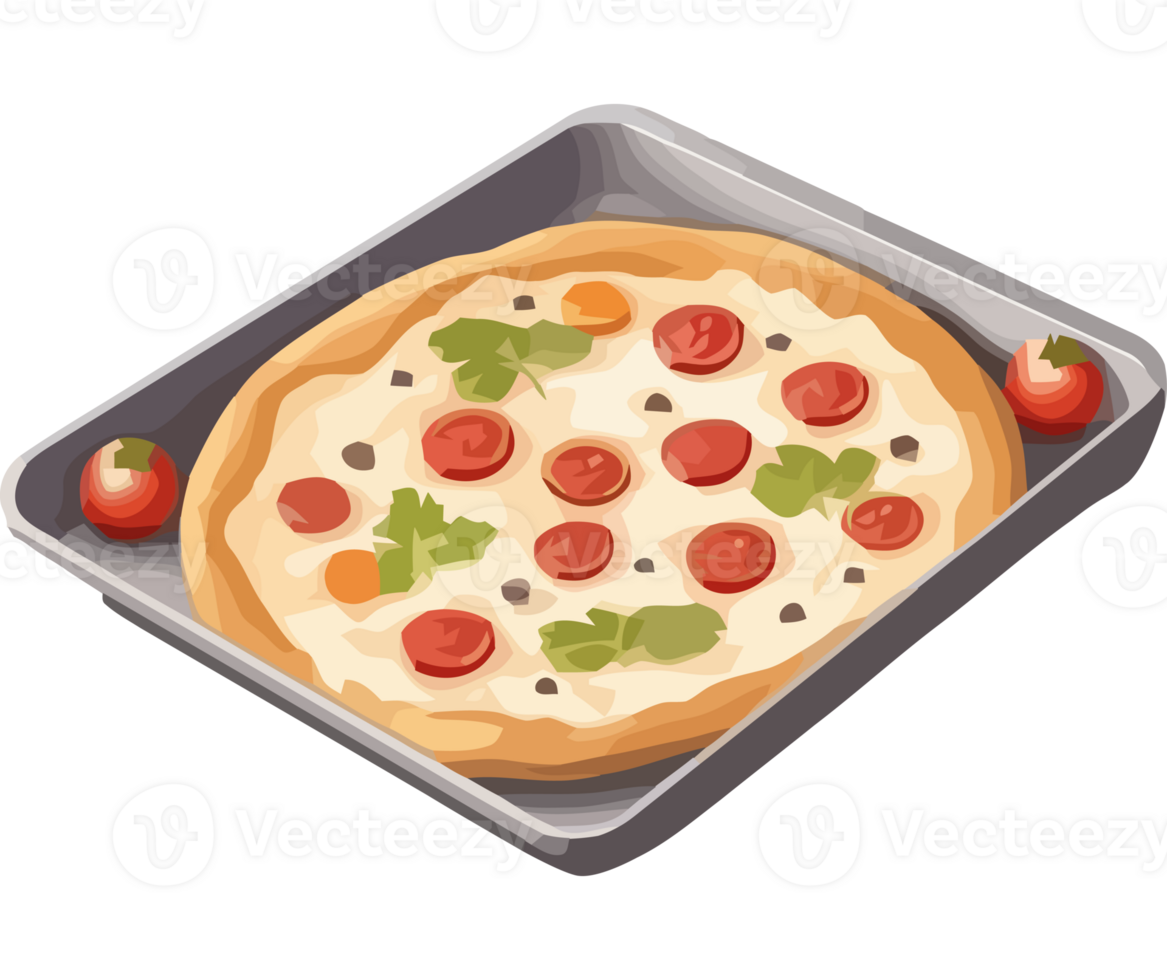 Pizza in a pan with tomatoes and herbs png