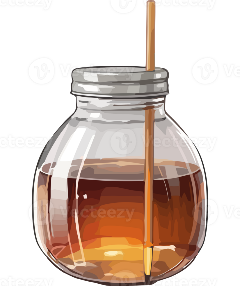 A jar of honey with a wooden stick png