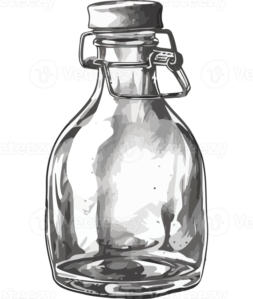 A black and white drawing of a glass bottle png