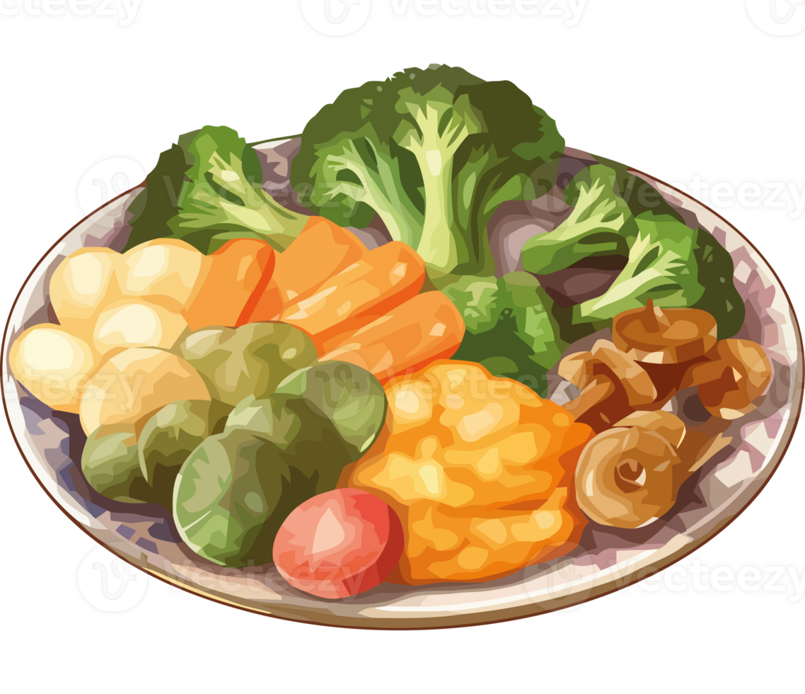 A plate of vegetables and mushrooms png