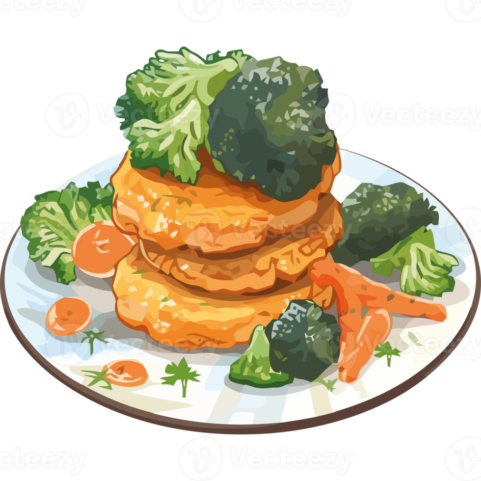A plate of food with broccoli and carrots png