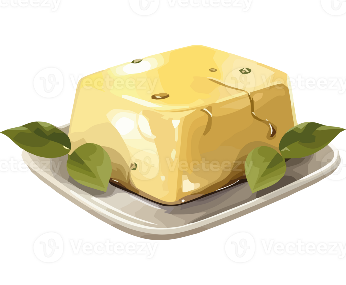 Butter with leaves on a plate png