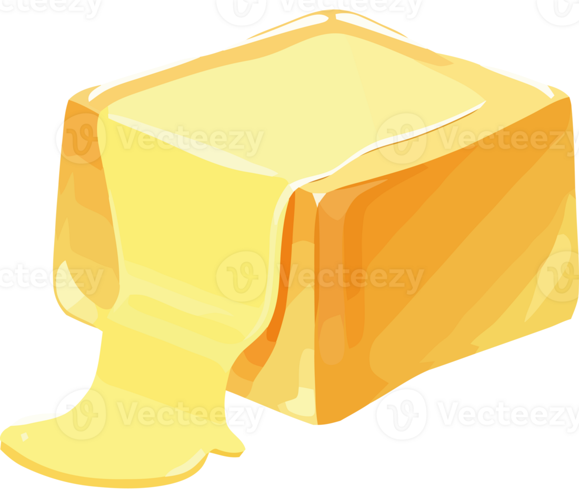 A cube of butter with melted butter on it png