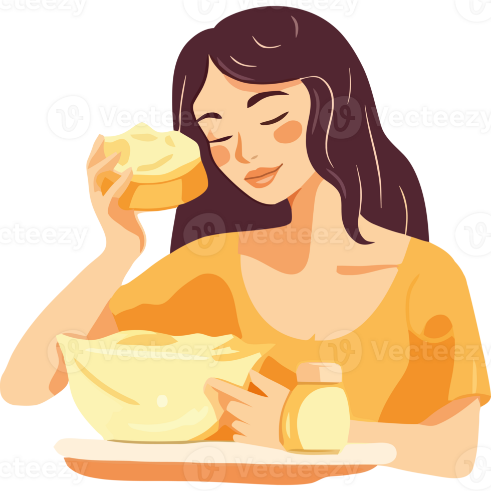 A woman eating a piece of bread png