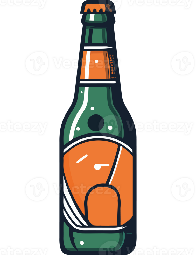 A beer bottle with a green and orange design png
