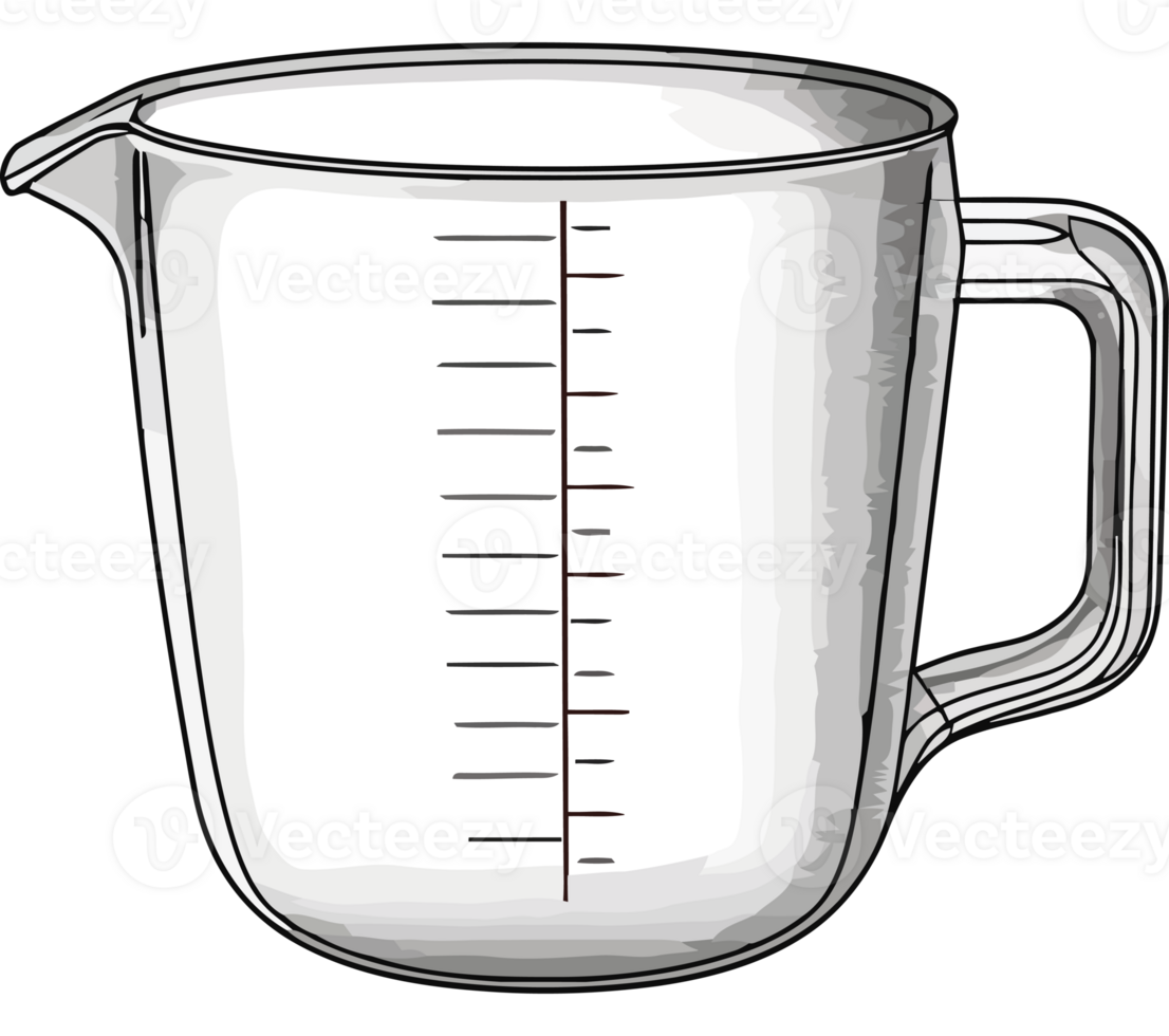 A measuring cup with a ruler on it png