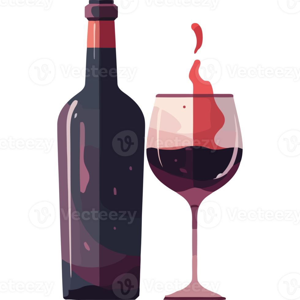 A bottle of wine and a glass of red wine png