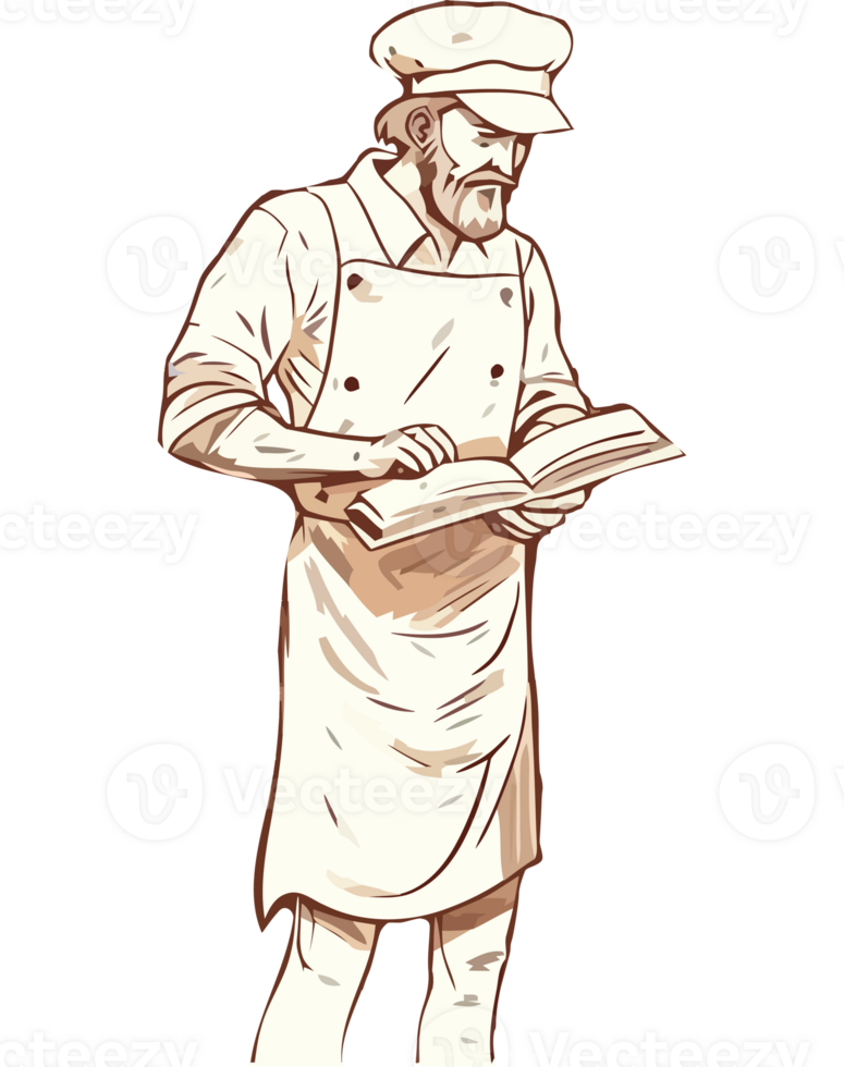 A man in an apron is holding a book png