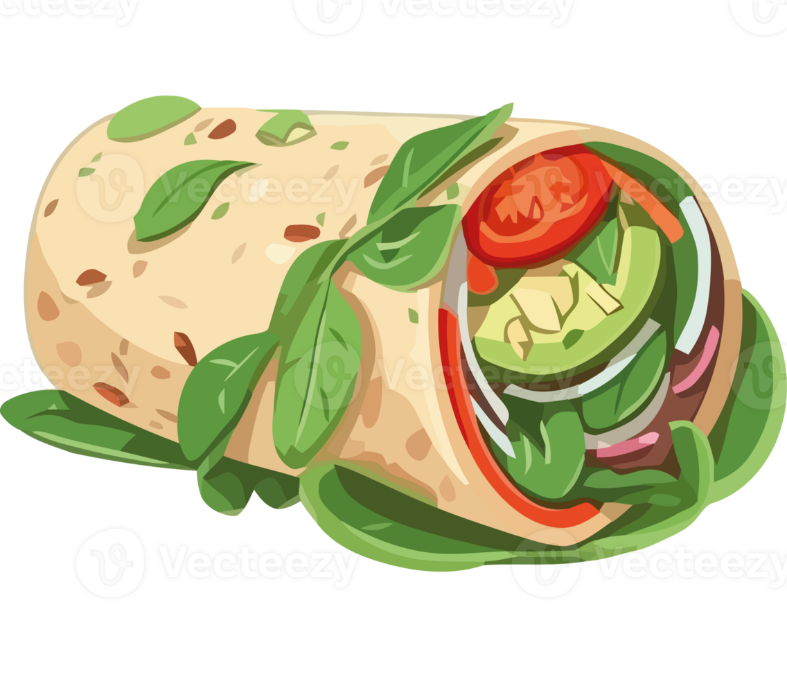 A wrap with vegetables and tomatoes png
