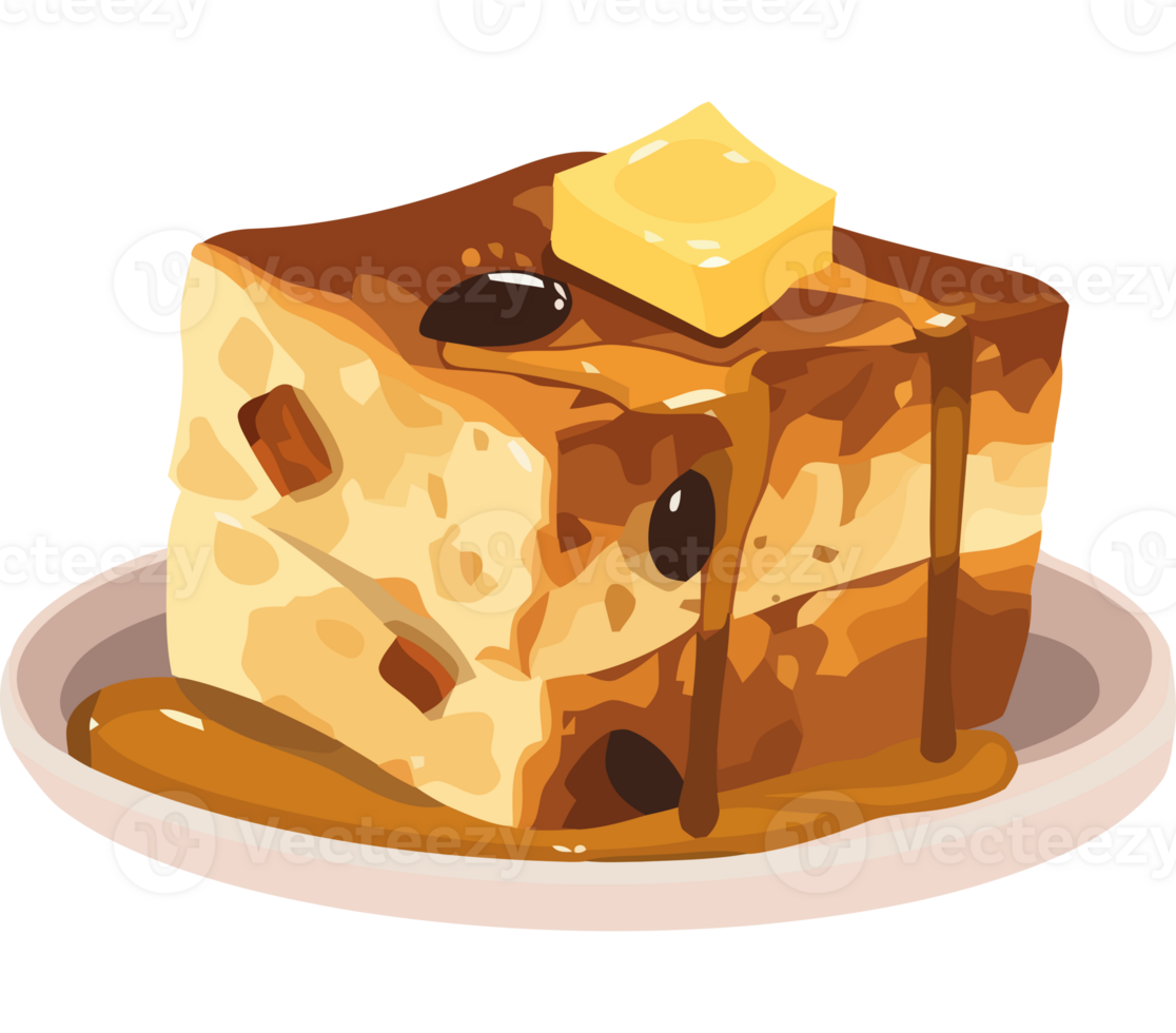 A piece of bread pudding with syrup and butter png
