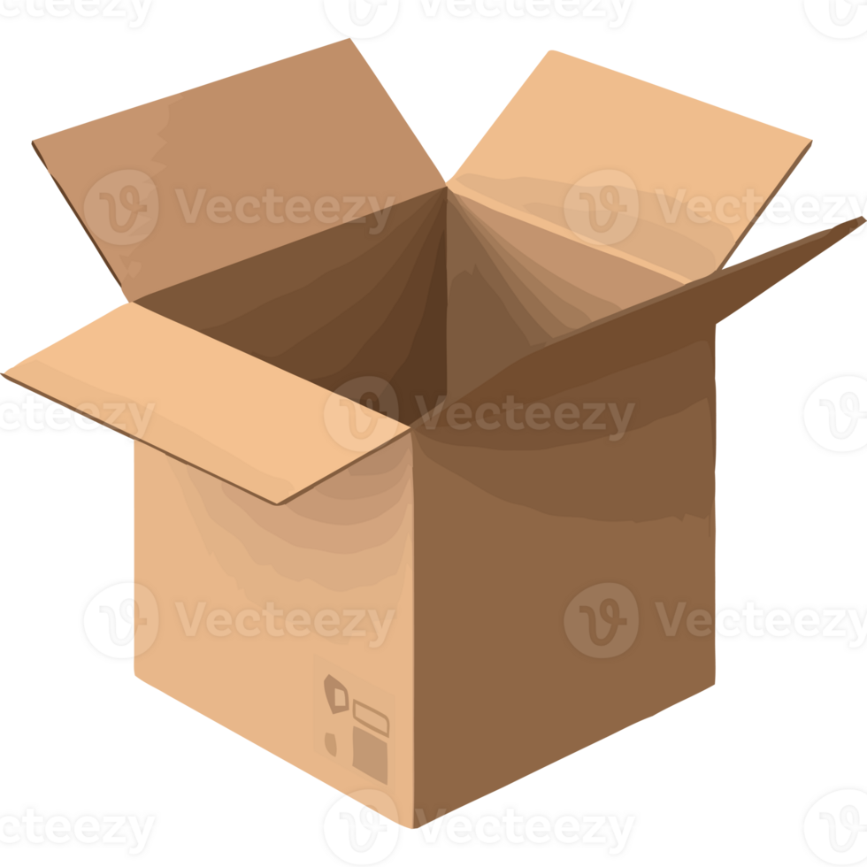 An open cardboard box on a black background png
