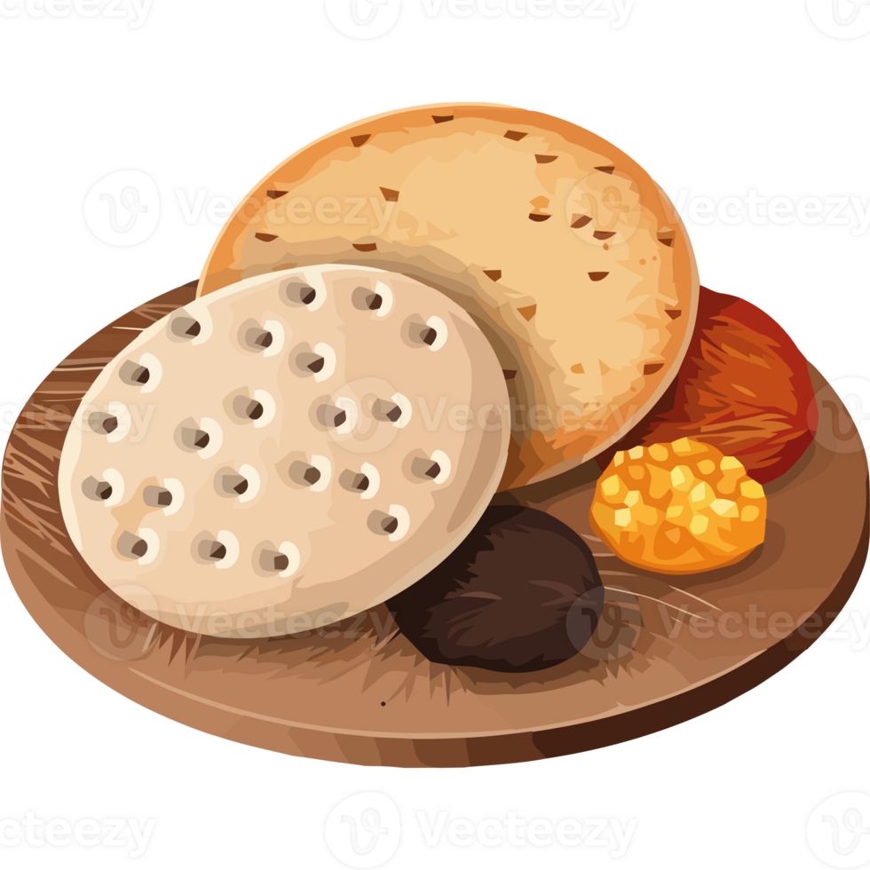 A plate with bread and other food items png