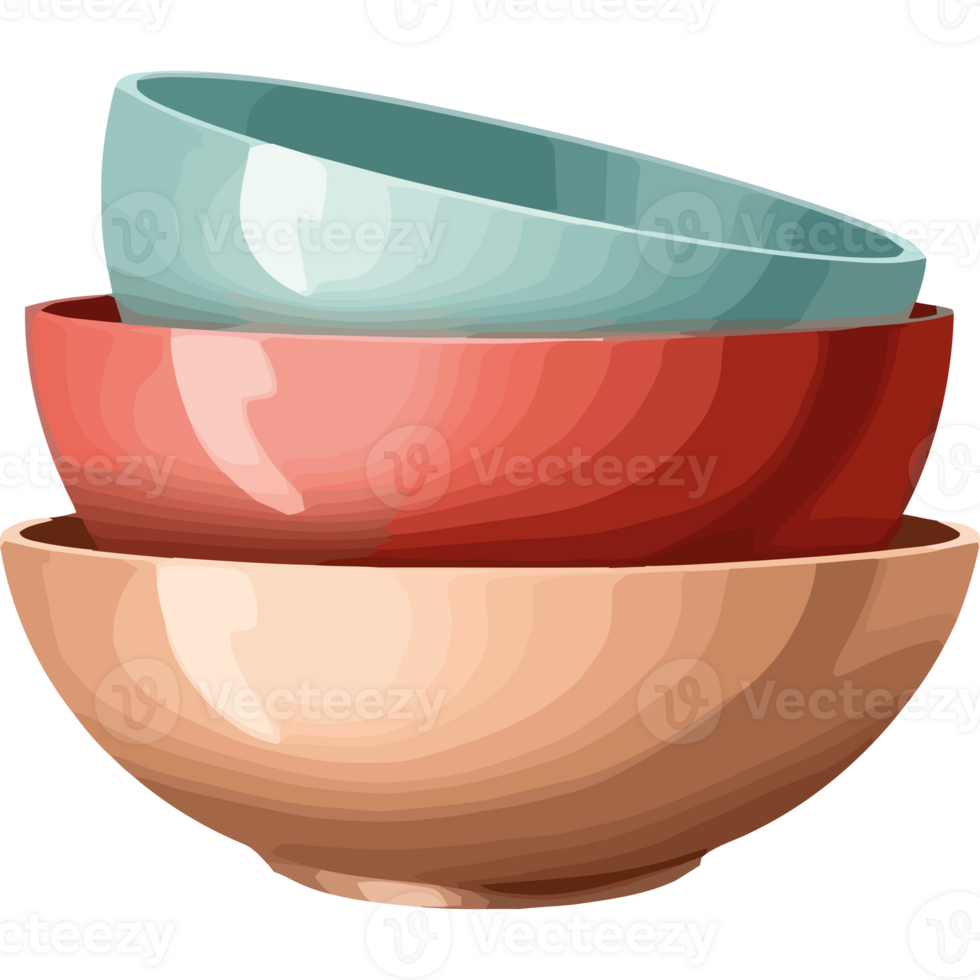 Three colorful bowls stacked on top of each other png