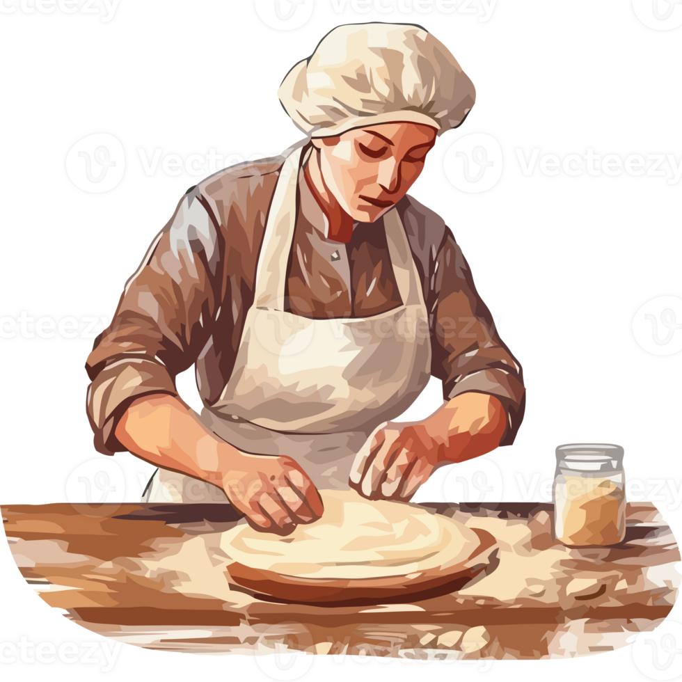 A woman in an apron is making a pizza png