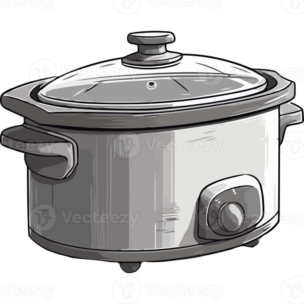 A slow cooker is shown in a cartoon style png