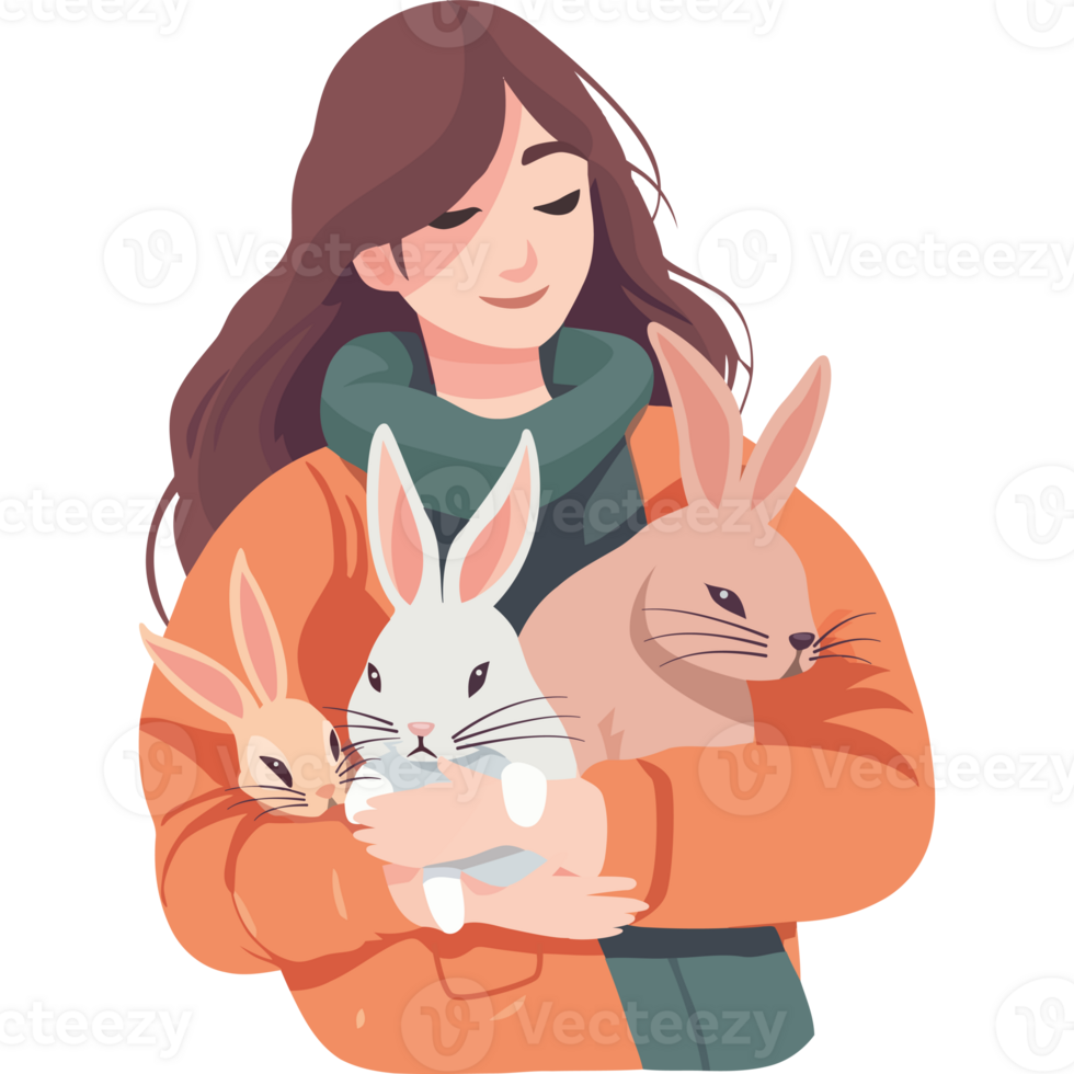 A woman holding two rabbits in her arms png