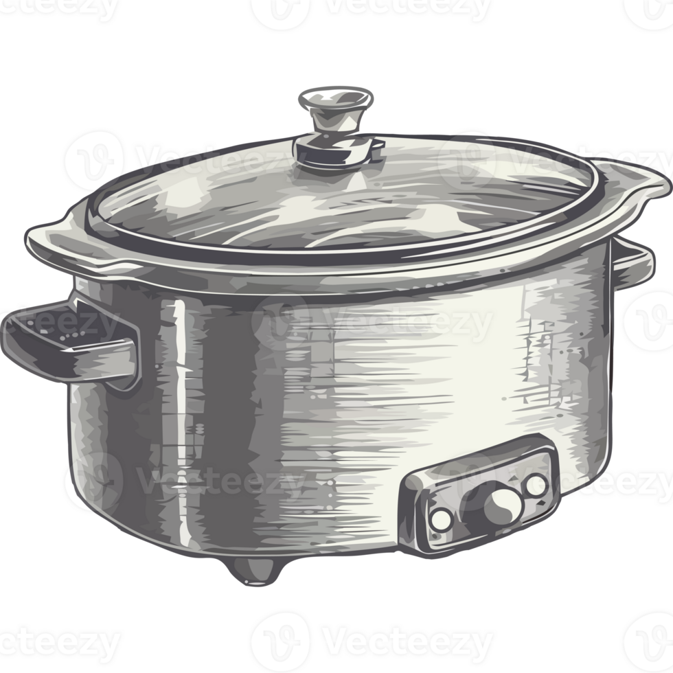 A drawing of a slow cooker on a black background png