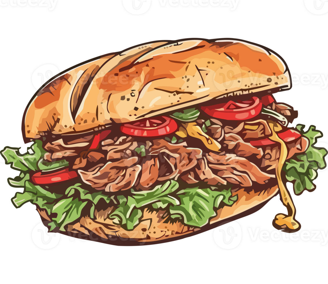 A beef sandwich with lettuce and tomatoes png