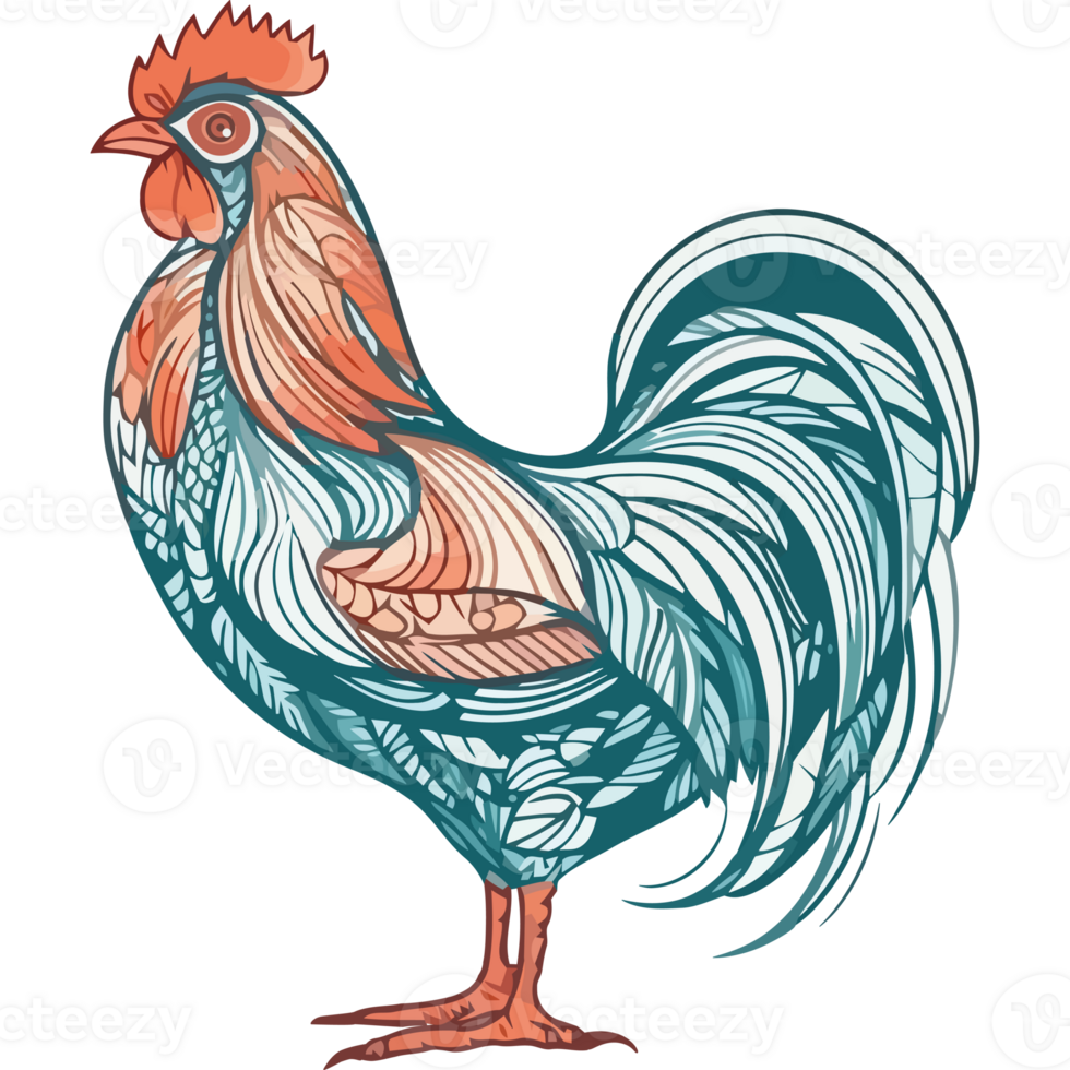 A rooster with a colorful pattern on its back png