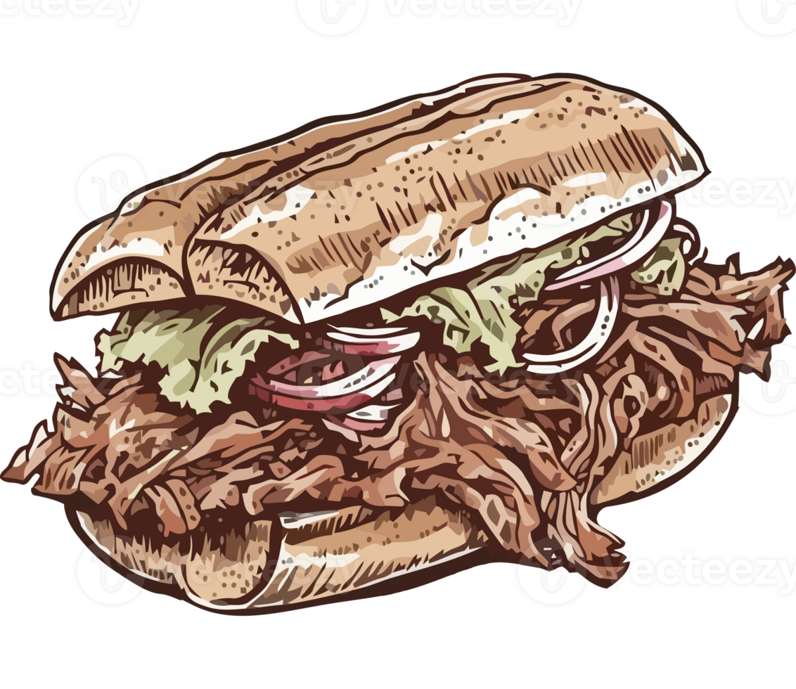A drawing of a pulled pork sandwich png