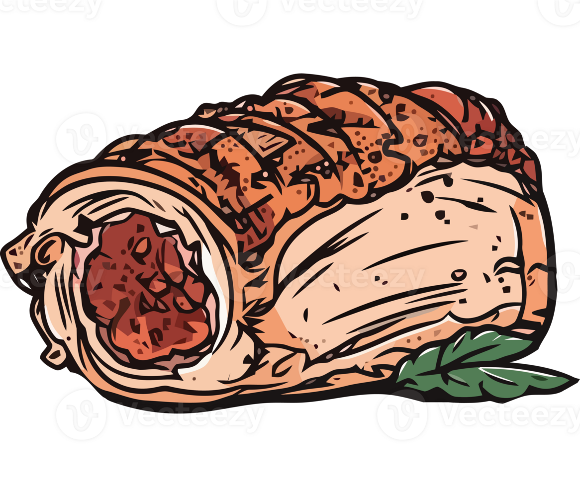 A meat roll with a green leaf on it png