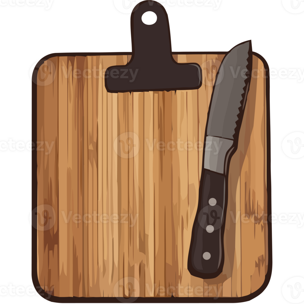 A knife and cutting board on a cutting board png
