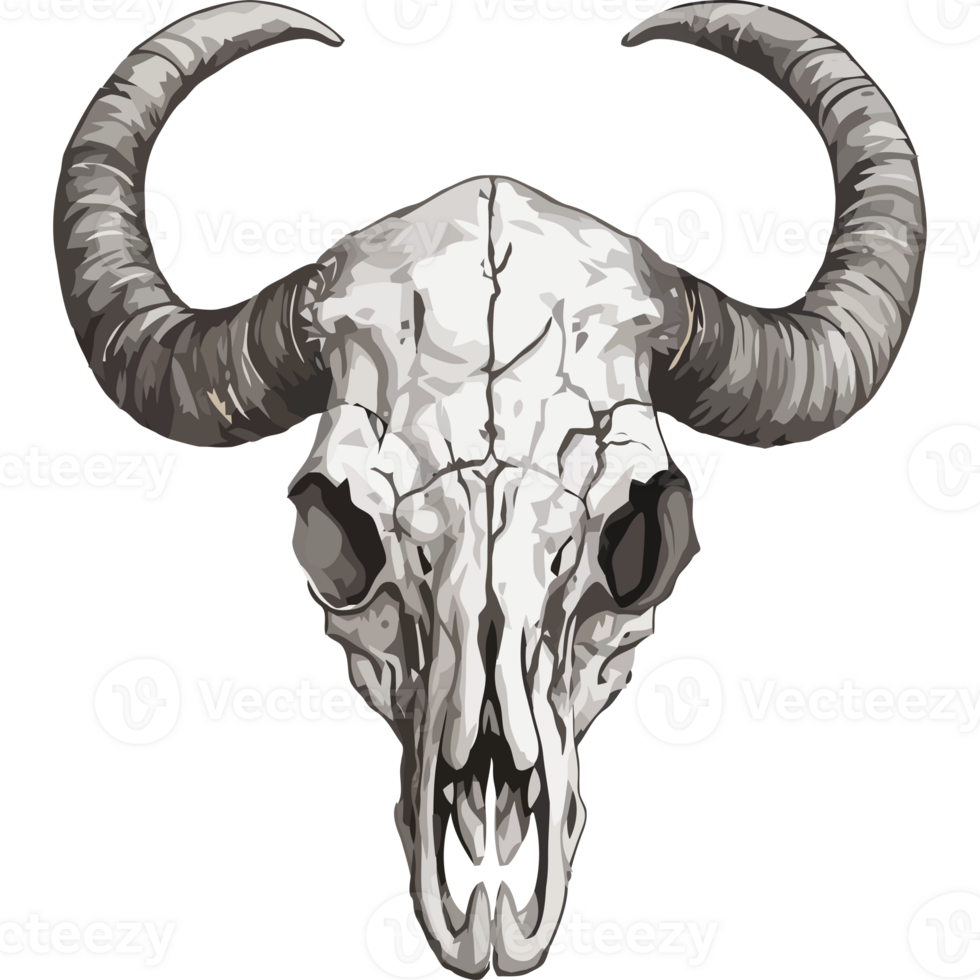 A bull skull with horns on a black background png