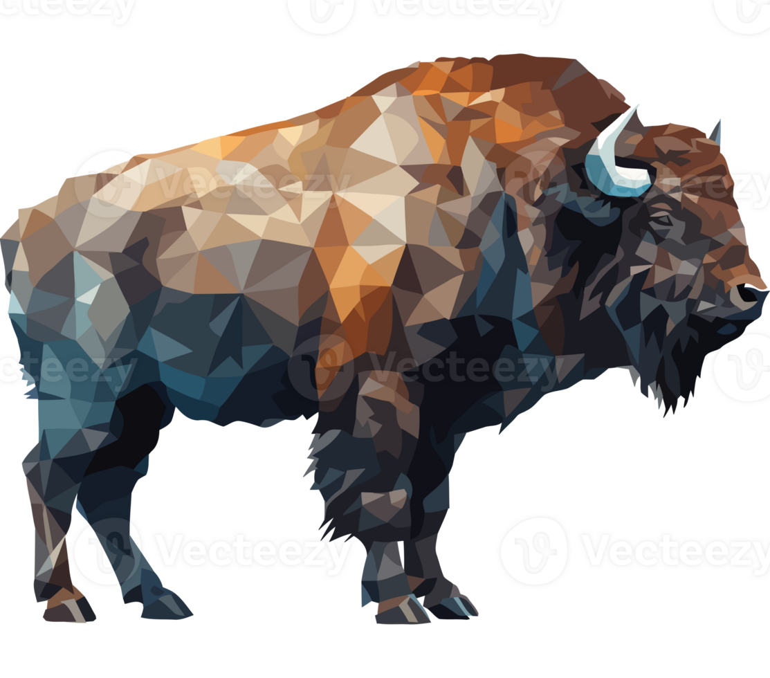 An illustration of a bison in low polygonal style png