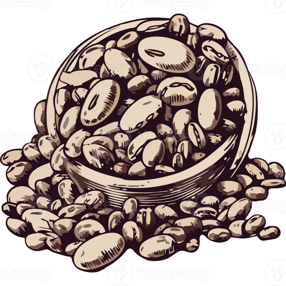 A bowl full of beans on a black background png