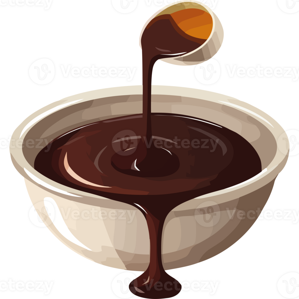 Chocolate sauce in a bowl with a spoon png