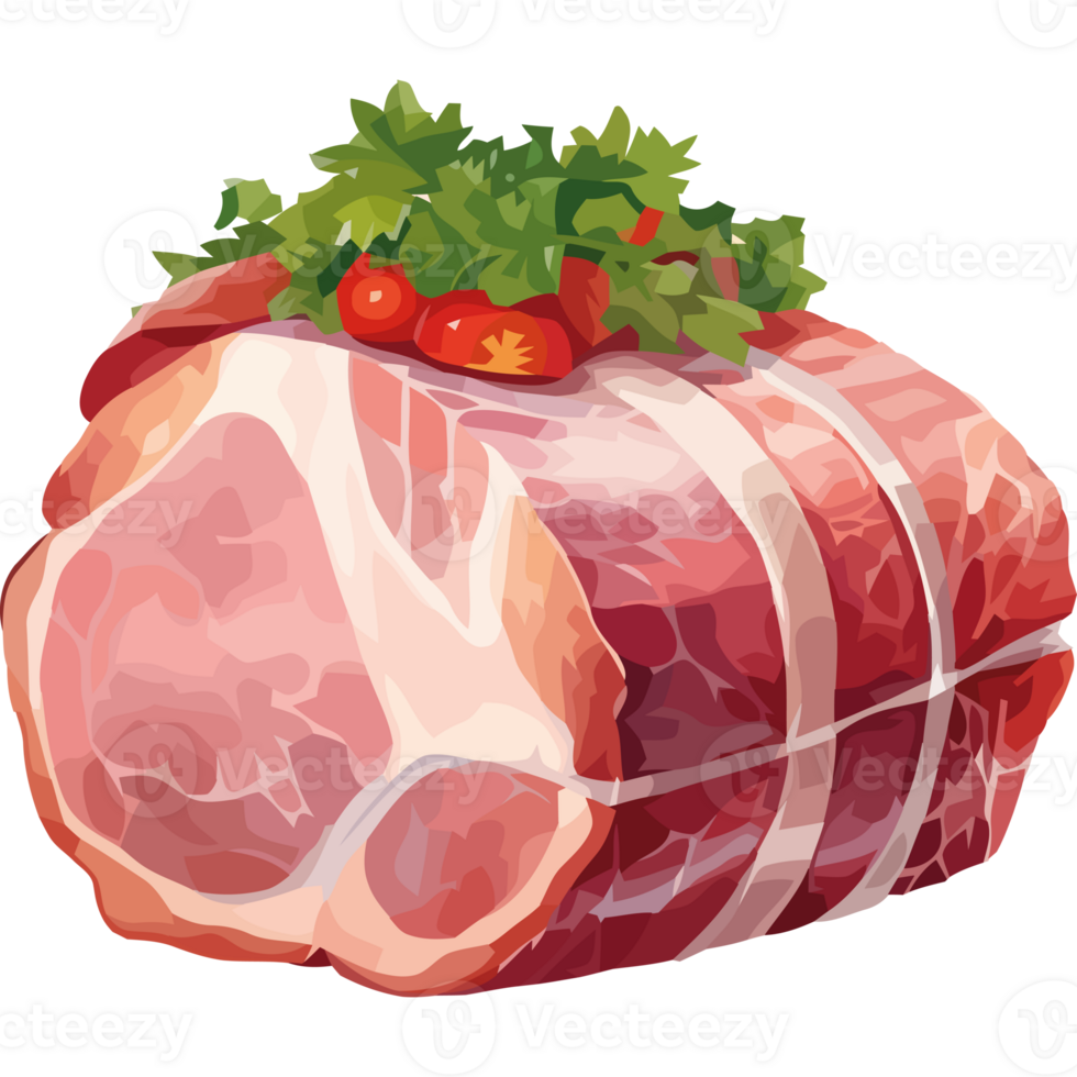A piece of meat with tomatoes and herbs png
