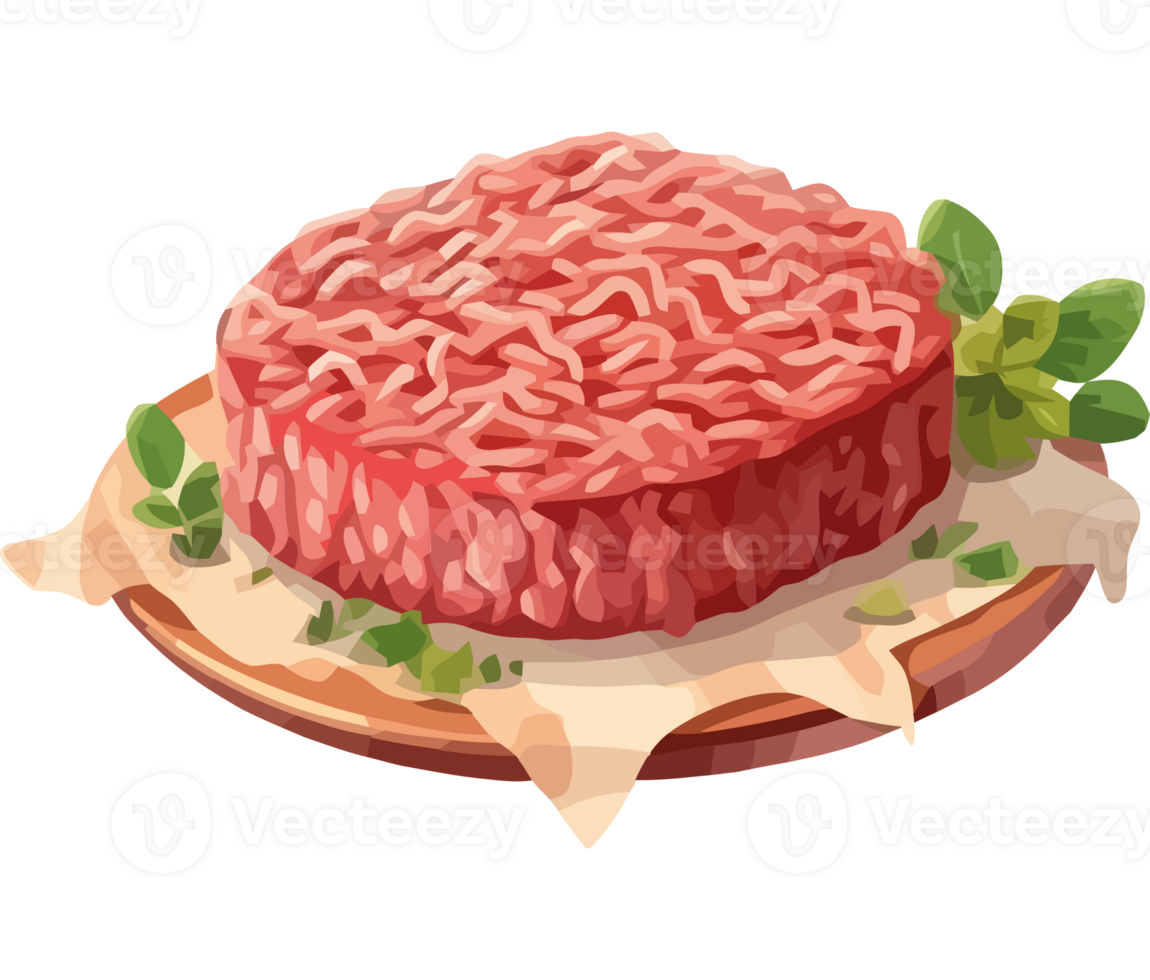 A piece of beef on a plate with herbs png