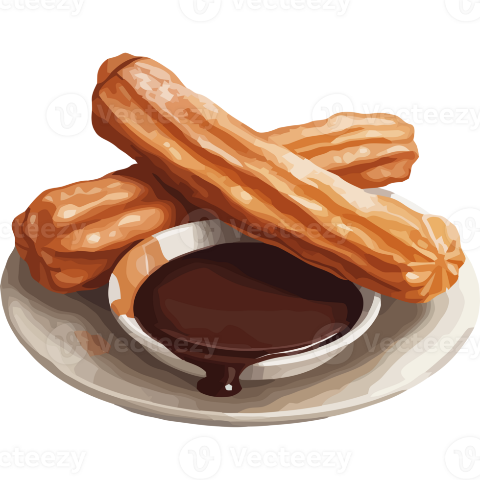 Churros mit Schokolade Soße auf ein Teller 49027315 PNG