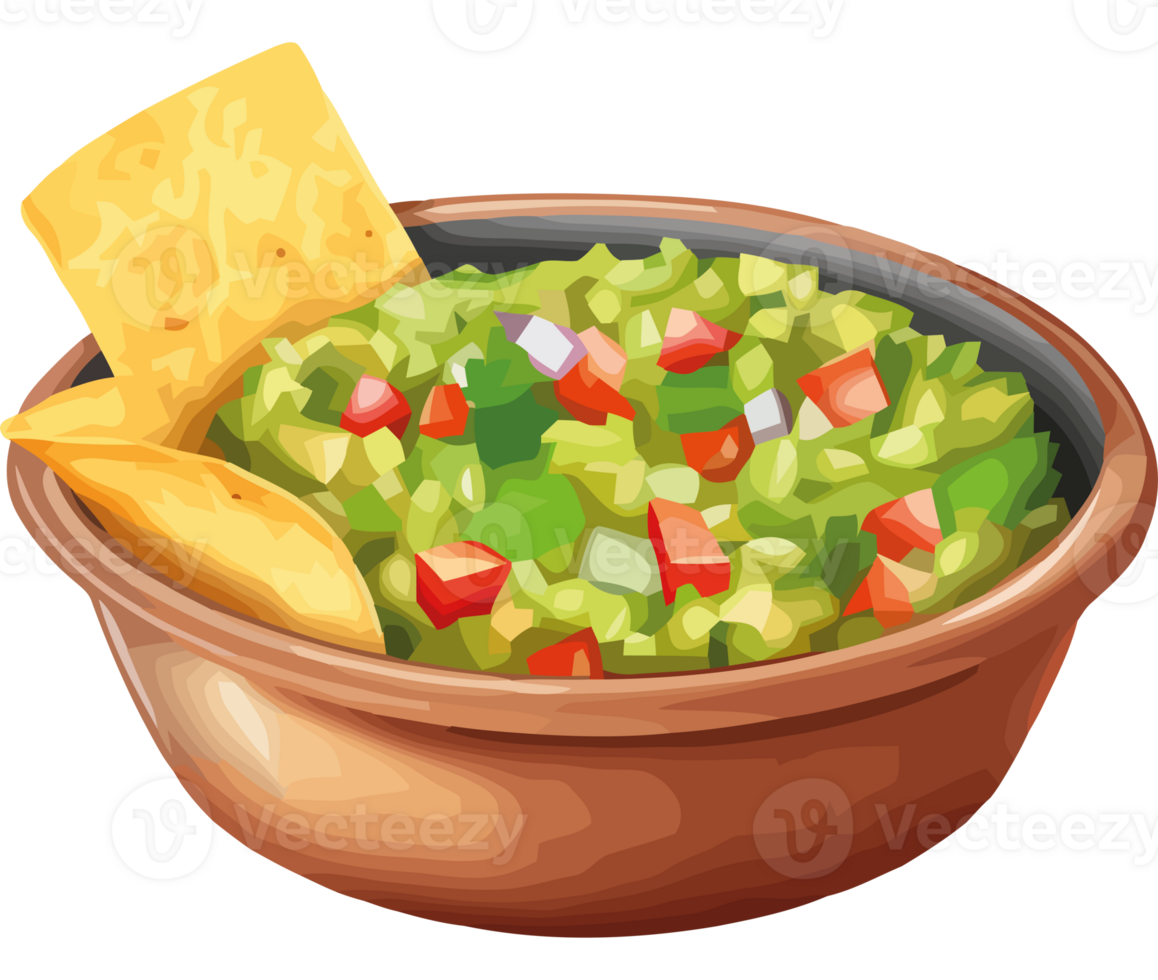 Guacamole in a bowl with tortilla chips png