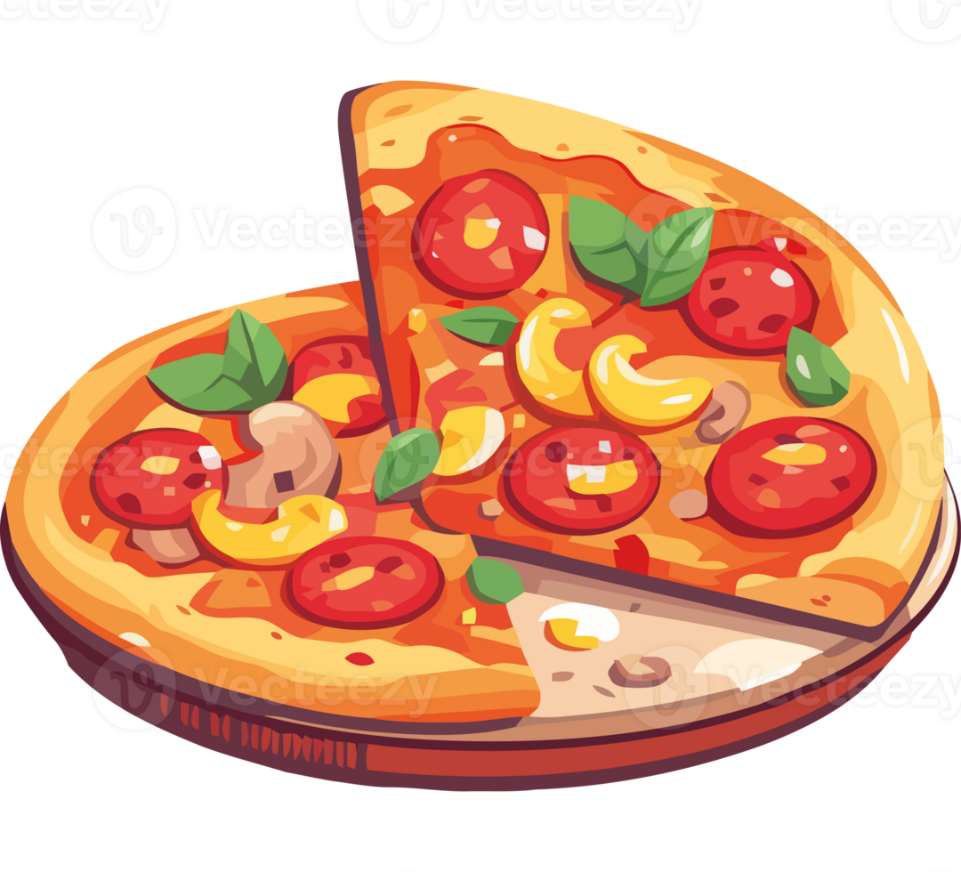 Pizza slice with mushrooms and tomatoes on a plate png