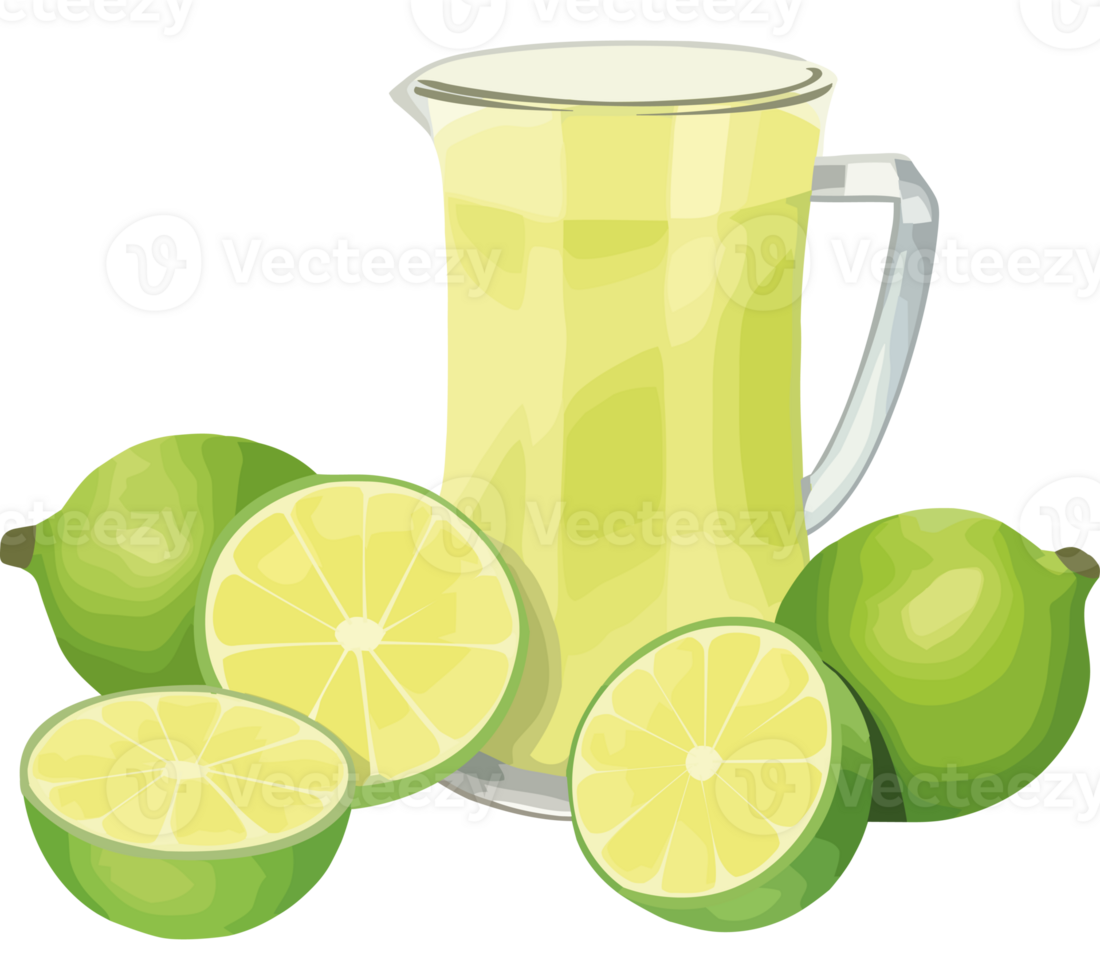 A pitcher of lemonade and limes png