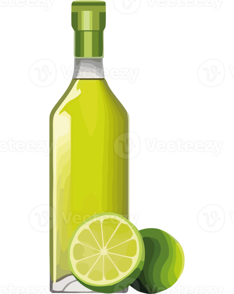 A bottle of lime juice and a lime slice png