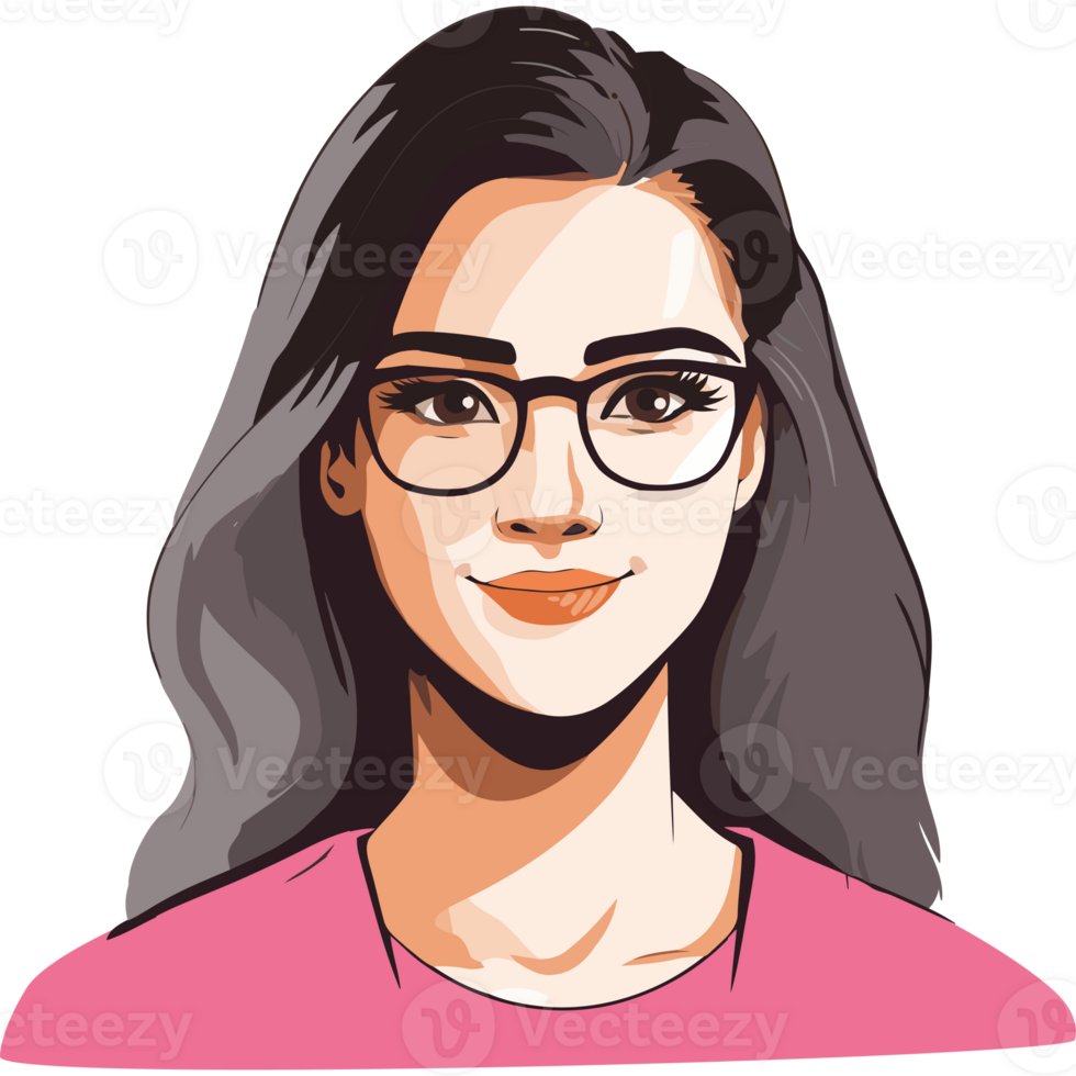 A cartoon woman with glasses on her face png