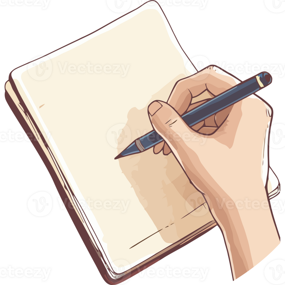 Hand writing on a notebook with a pen png