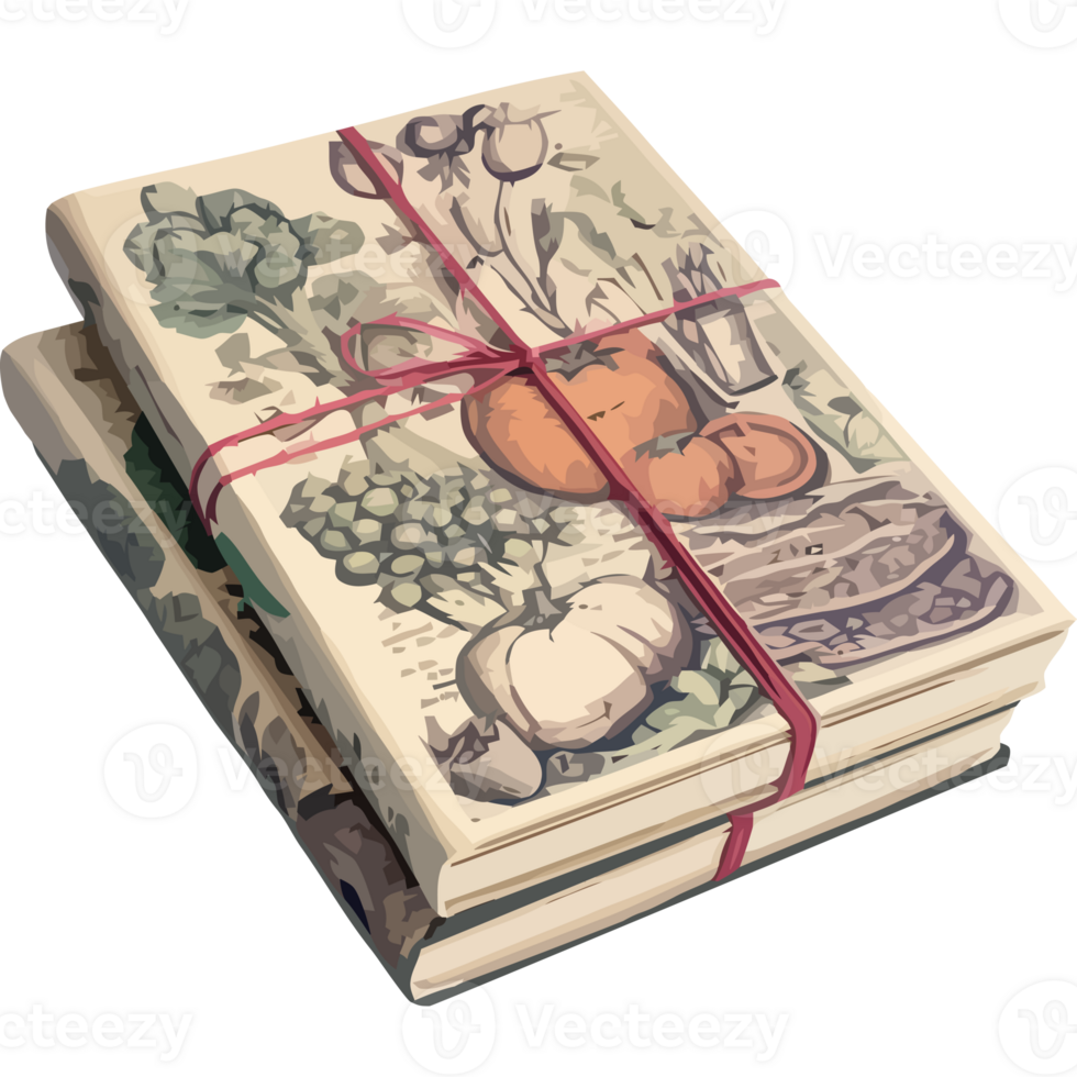 A stack of books with a red ribbon tied to them png