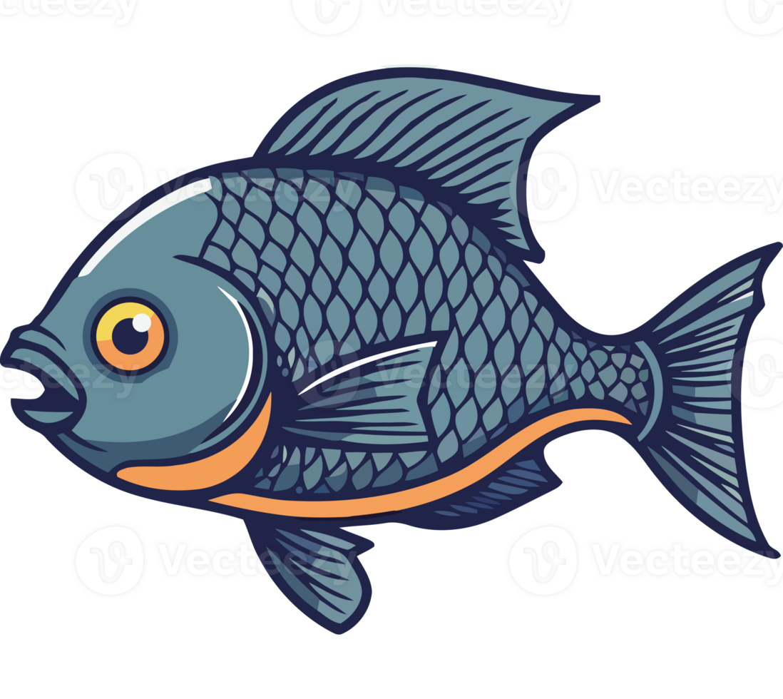 A fish with orange eyes and black fins png