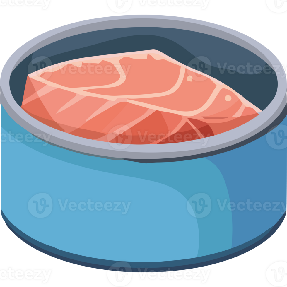 A can of salmon in a blue bowl png