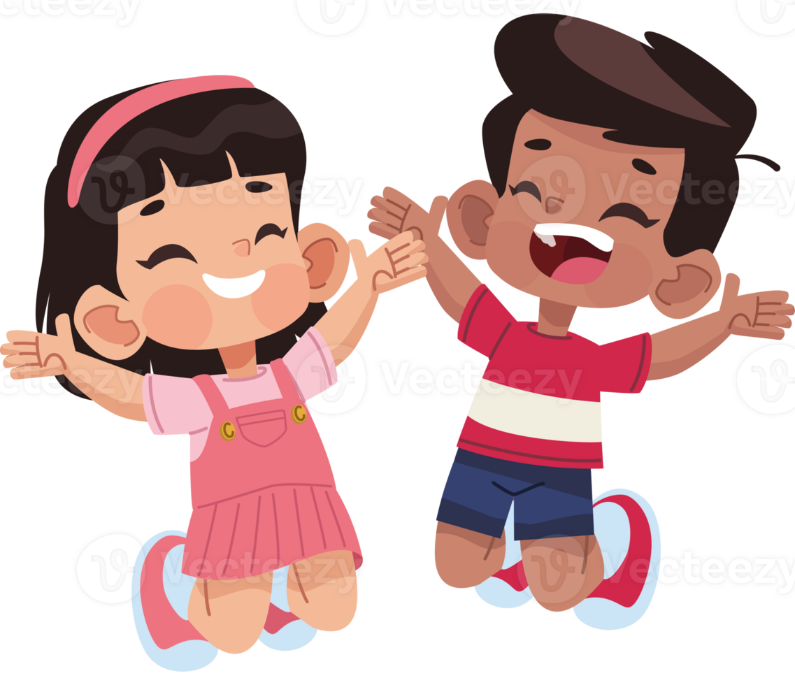 Two children jumping up and down, one is holding a toy png